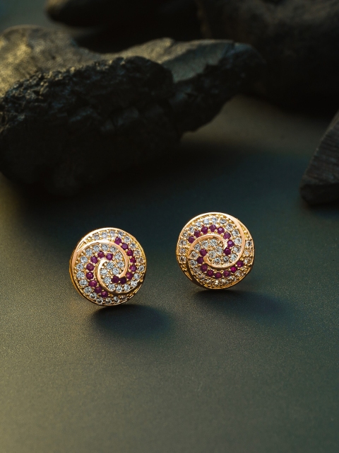 

aadita Magenta Gold-Plated Handcrafted Circular Studs