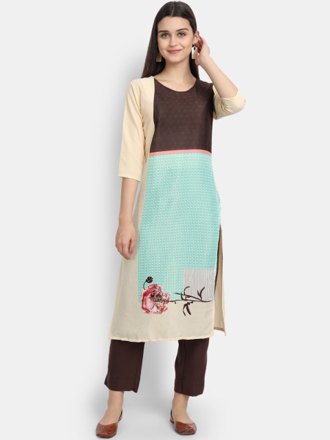 

Ethnic basket Women Beige & Brown Printed Crepe Kurta