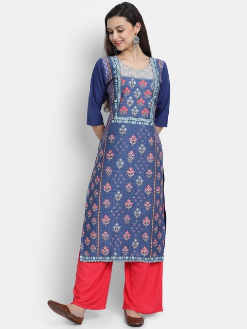 

Ethnic basket Women Blue Ethnic Motifs Printed Crepe Kurta