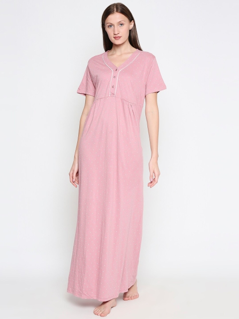 

XIN Pink & White Polka Dot Printed Cotton Nightdress