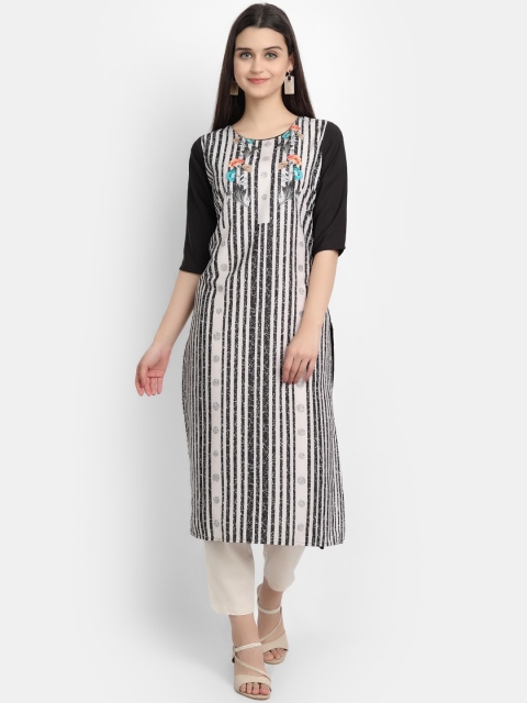 

Ethnic basket Women Black & White Striped Crepe Kurta