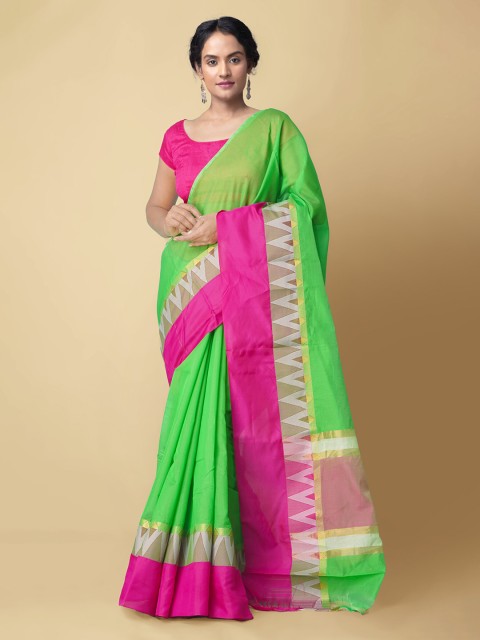 

Unnati Silks Green Silk Cotton Solid Chettinad Saree