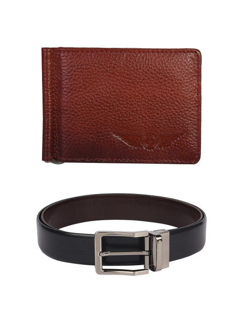 

CHRISTOPOLO Men Black & Brown Solid Leather Belt with Wallet