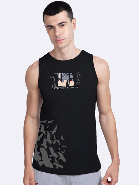 

Bewakoof Men Black & Grey Printed 100% Cotton Innerwear Vest