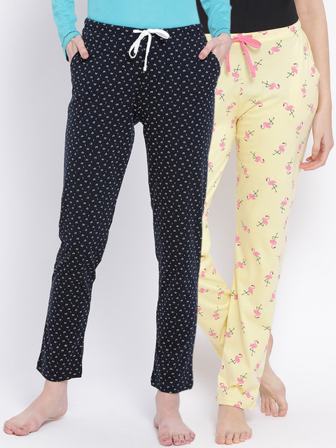 

Kanvin Women Pack of 2 Printed Pure Cotton Lounge Pants, Yellow