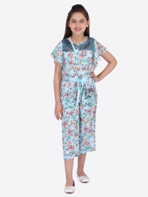 

CUTECUMBER Girls Turquoise Blue & Pink Self Design Culotte Jumpsuit