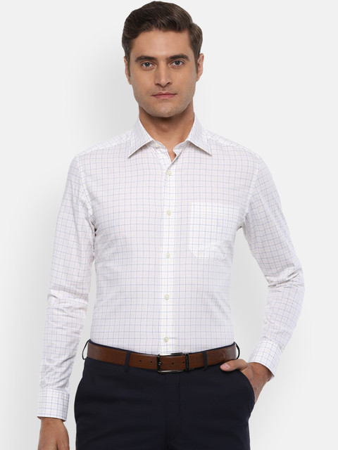 

Louis Philippe Men White & Blue Regular Fit Checked Pure Cotton Casual Shirt