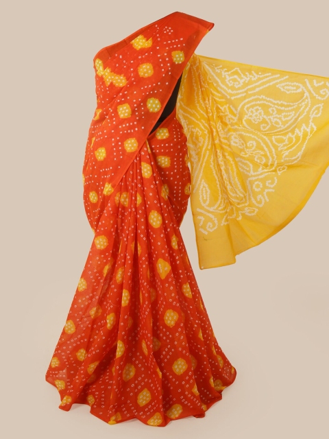 

Pothys Orange & Yellow Cotton Blend Printed Saree