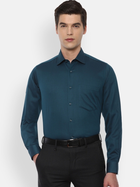 

Van Heusen Men Teal Blue Regular Fit Pure Cotton Self Design Formal Shirt