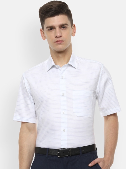 

Louis Philippe Men White & Blue Striped Pure Cotton Slim Fit Formal Shirt