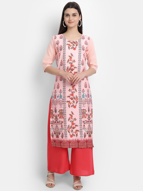 

Ethnic basket Women Pink Floral Printed Crepe Kurta