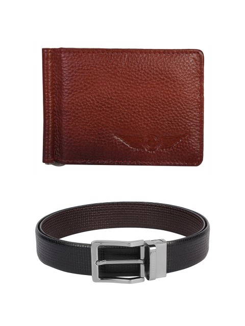 

CHRISTOPOLO Men Black & Brown Solid Belt with Leather Money Clip