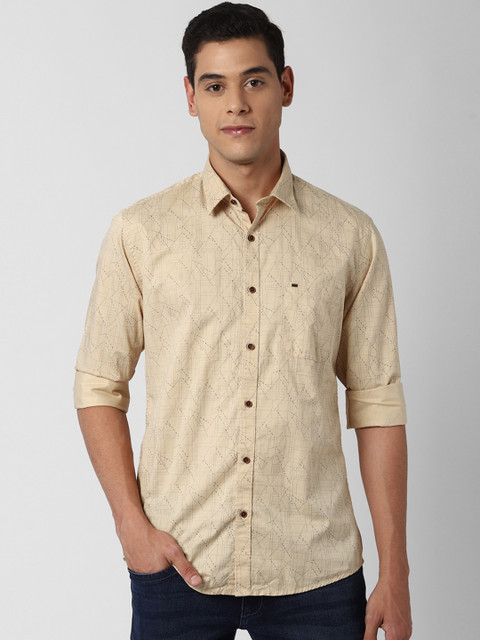 

Peter England Casuals Men Khaki Slim Fit Printed Pure Cotton Casual Shirt