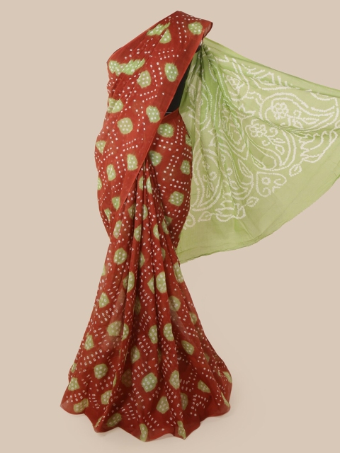 

Pothys Rust Bandhani Printed Cotton Blend Saree