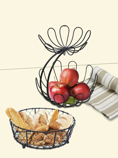 

nestroots Set Of 2 Black Solid Hand-Painted Fruit Baskets