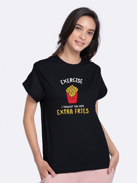 

Bewakoof Women Black Printed Round Neck T-shirt