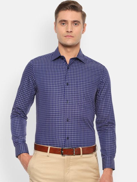 

Louis Philippe Men Blue Regular Fit Checked Casual Shirt