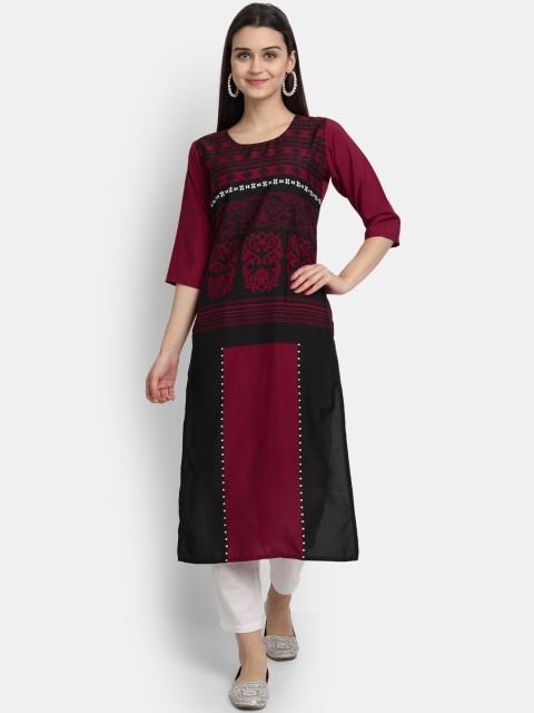 

Ethnic basket Women Burgundy & Black Ethnic Motifs Printed Crepe Kurta
