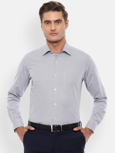 Louis Philippe Men Grey & White Slim Fit Checked Formal Shirt