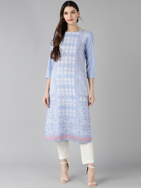 

AHIKA Women Blue & White Ethnic Motifs Printed Kurta