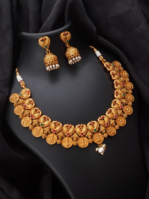 

aadita Green & Pink Gold-Plated Stone Studded & Beaded Jewellery Set