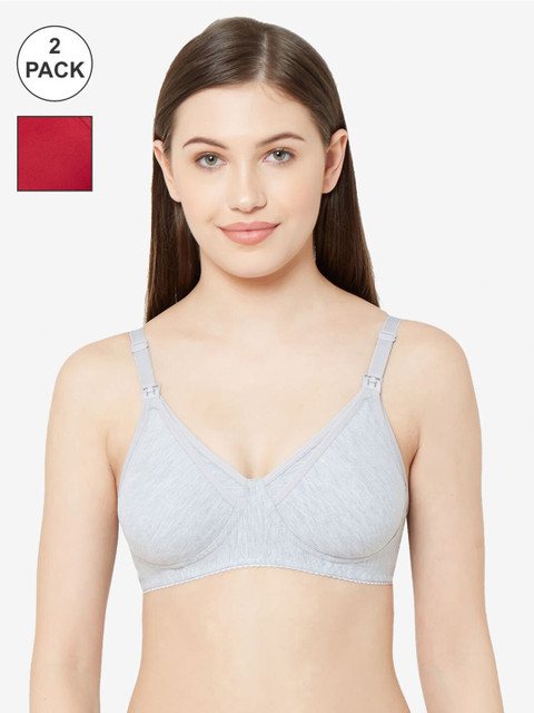 

Juliet Pack Of 2 Solid Non-Wired Non Padded Maternity Bra MOLD FEED, Grey