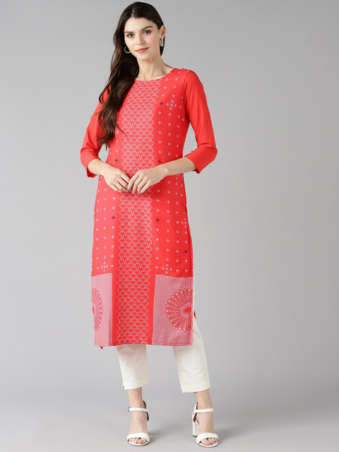 

AHIKA Women Red & Off White Ethnic Motifs Printed Kurta