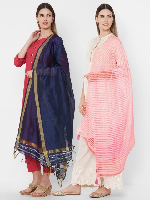 

Get Wrapped Combo Pack of 2 Polyester Gold Border & Textured Shaded Dupatta, Pink