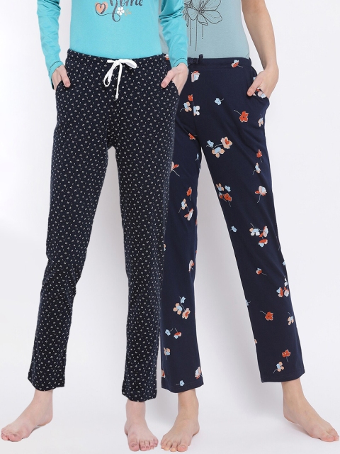 

Kanvin Women Pack Of 2 Navy Blue Printed Cotton Lounge Pants