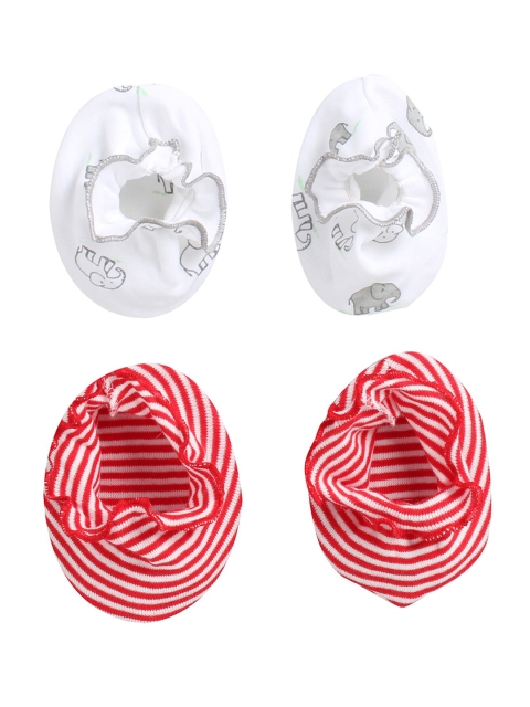 

BUMZEE Infant Kids Pack Of 2 Printed Cotton Booties, White