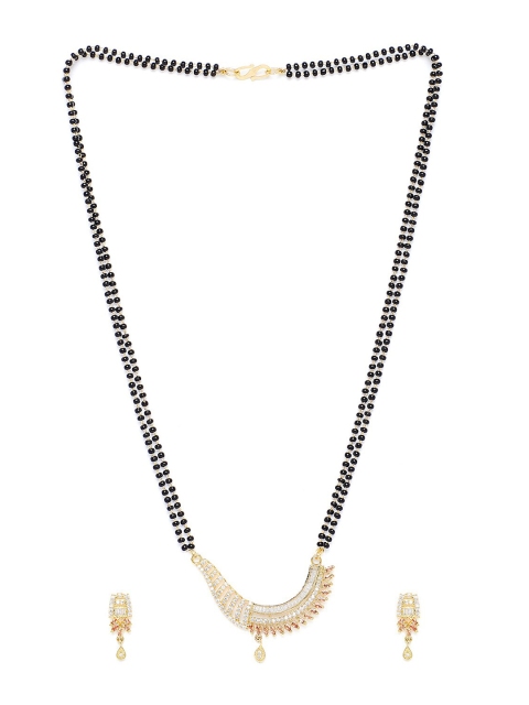

PANASH Gold-Plated Black CZ Stone-Studded Mangalsutra With Earrings