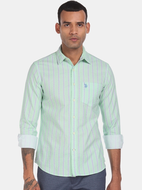 

U.S. Polo Assn. Men Green & Blue Regular Fit Striped Casual Shirt