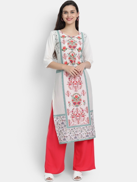 

Ethnic basket Women White & Red Ethnic Motifs Printed Crepe Kurta