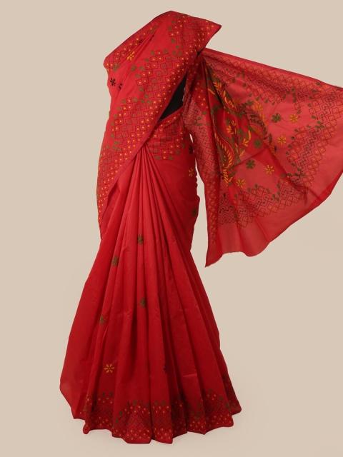 

Pothys Red Art Silk Printed Tussar Saree