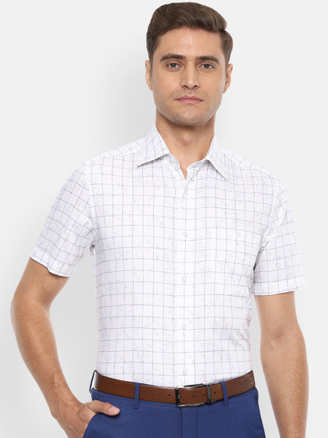 

Louis Philippe Men White & Blue Checked & Printed Pure Cotton Classic Fit Formal Shirt