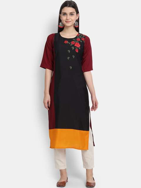 

Ethnic basket Women Black Floral Printed Crepe Kurta