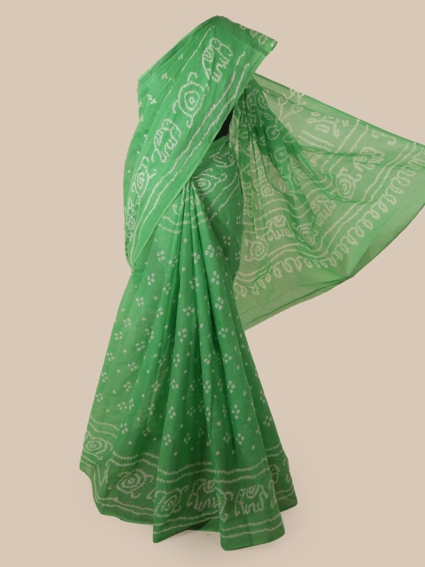 

Pothys Green Bandhani Printed Cotton Blend Saree