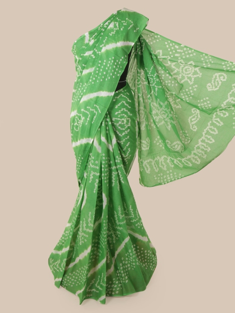 

Pothys Green Bandhani Printed Cotton Blend Saree