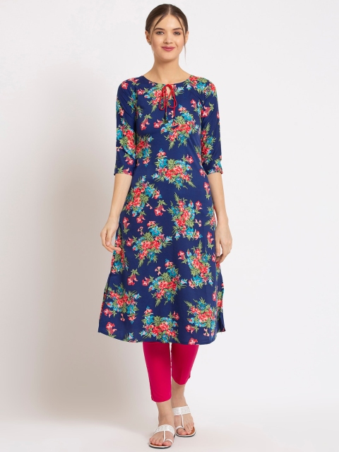 

ALC Creations Women Blue Floral Printed Crepe Kurta