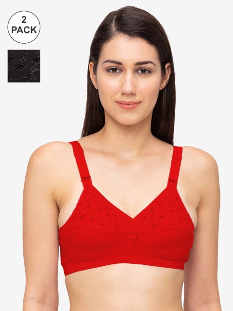 

Juliet Pack of 2 Self Design Non-Wired Non Padded Everyday Bra, Red