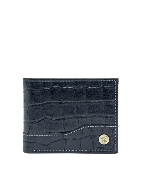 

Teakwood Leathers Men Blue RFID Protected Textured Leather Two Fold Wallet