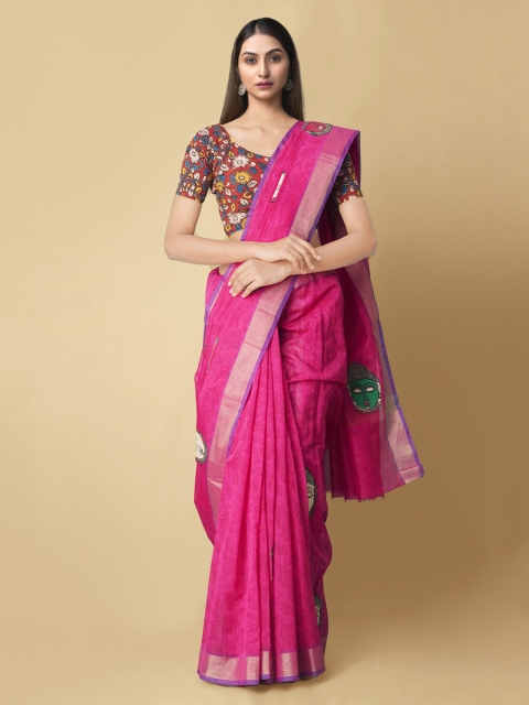 

Unnati Silks Pink Silk Cotton Woven Design Chanderi Saree