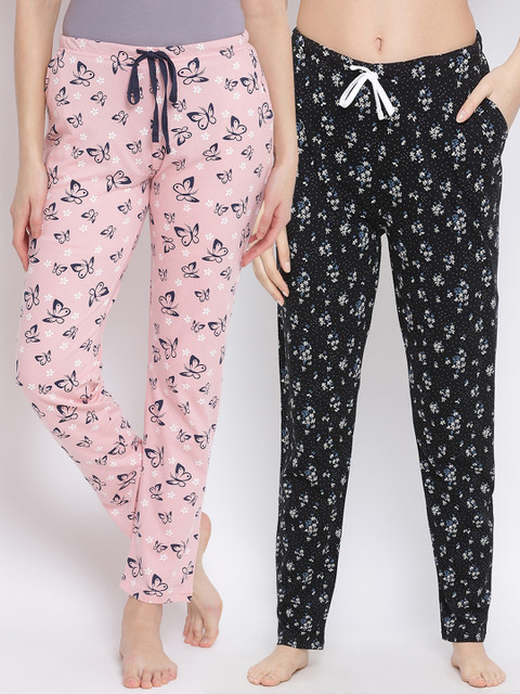 

Kanvin Women Pack of 2 Printed Pure Cotton Lounge Pants, Pink