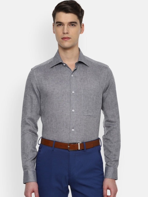 

Louis Philippe Men Grey Regular Fit Self Design Casual Linen Shirt