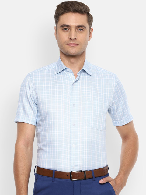 

Louis Philippe Men Blue & White Checked Pure Cotton Classic Fit Formal Shirt