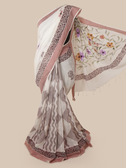 

Pothys White Floral Printed Saree