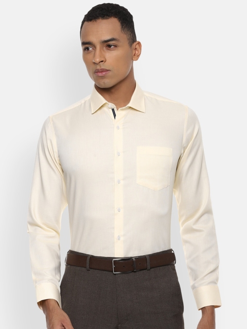 

Van Heusen Men Cream-Coloured Pure Cotton Slim Fit Self Design Formal Shirt