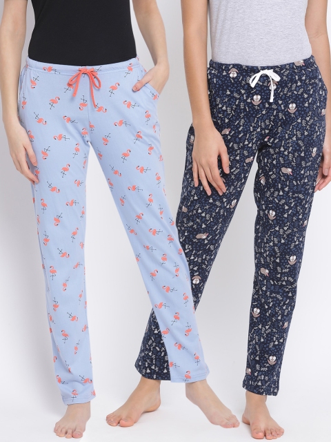 

Kanvin Women Pack of 2 Blue Printed Cotton Lounge Pants