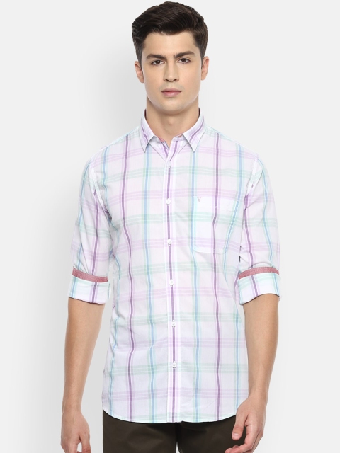 Van Heusen Sport Men White & Purple Slim Fit Checked Casual Shirt