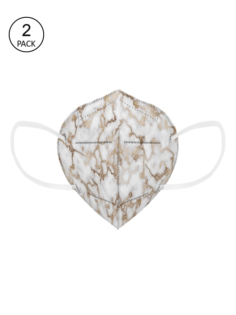 

Status Unisex Pack Of 2 Beige & White Printed 4-Ply Reusable N95 Masks